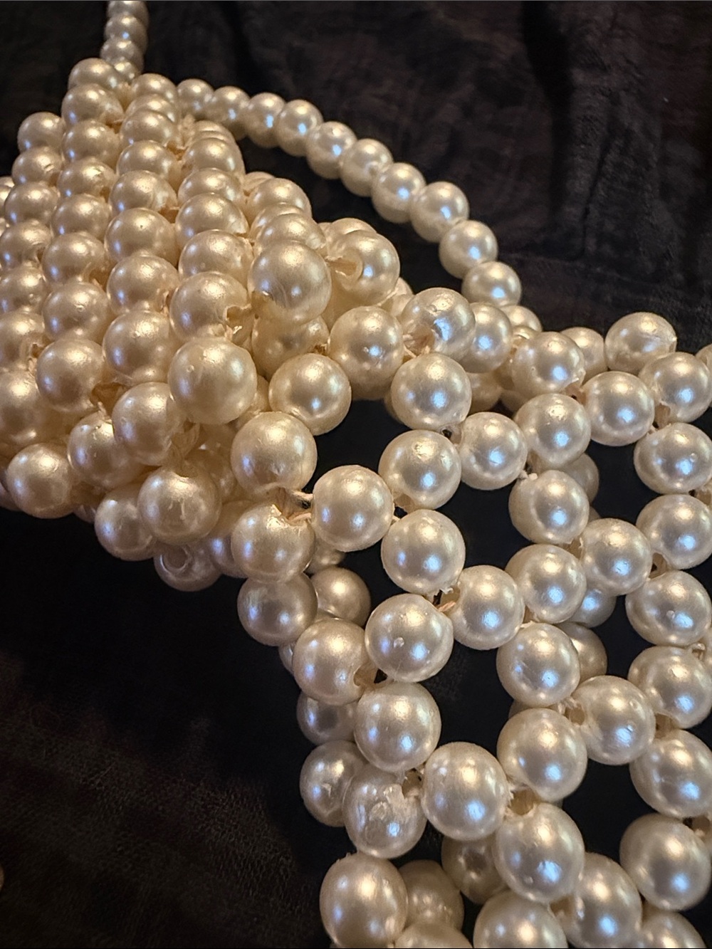 Pearl Beaded Tie Necklace - Cream Pearl Statement - Picture 6 of 7